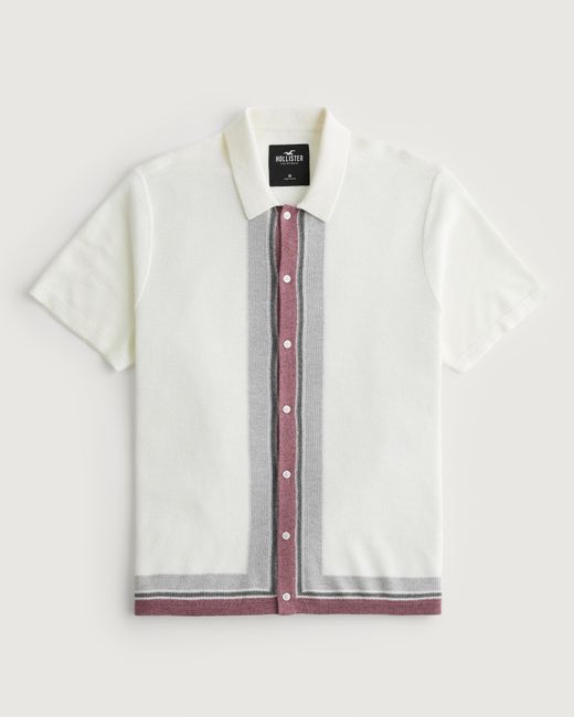 Hollister White Pattern Short-sleeve Sweater Shirt for men