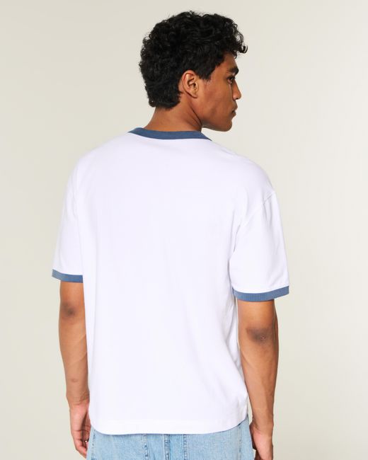 Hollister White Boxy Heavyweight Ringer Crew T-shirt for men