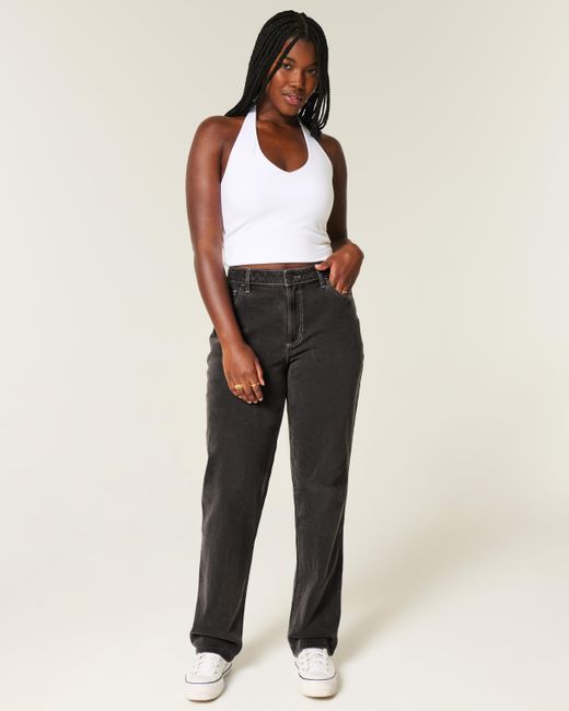 Hollister Curvy High-rise Washed Black Straight Jeans