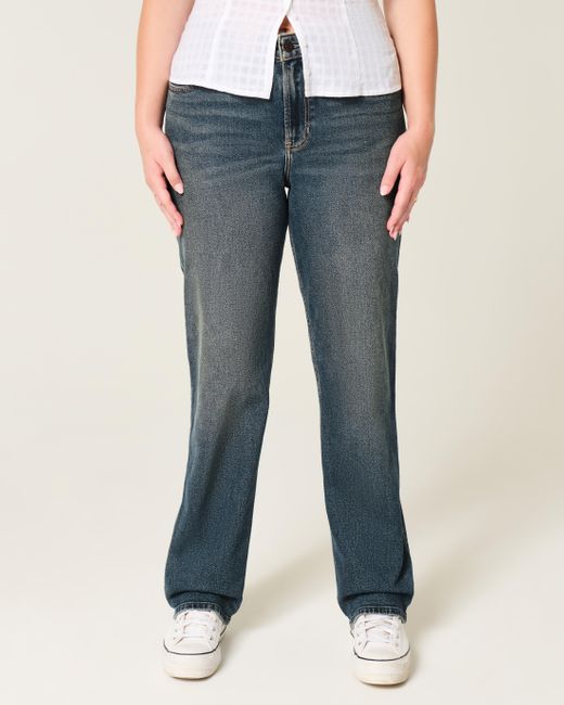 Hollister Blue High-rise Dark Wash Straight Jeans