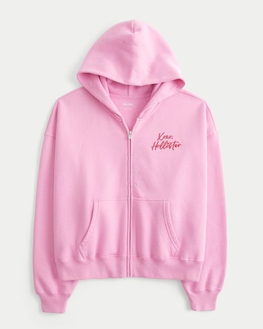 Hollister Pink Hollister Feel Good Easy Zip-up Xoxo Graphic Hoodie
