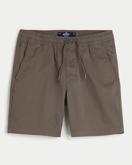 Hollister Gray Twill Jogger Shorts 7" for men
