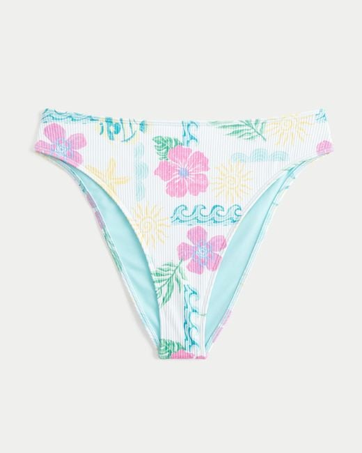 Hollister Blue Curvy High-leg High-waist Rib Cheeky Bikini Bottom