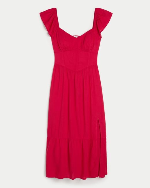 Hollister Red Lace-up Back Midi Dress