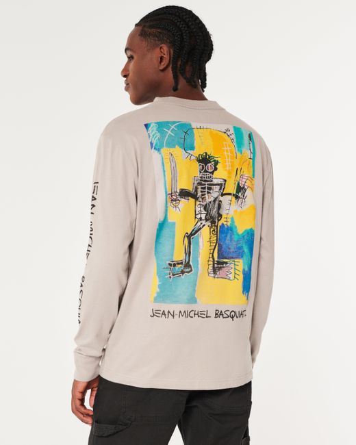 Hollister Gray Relaxed Long-sleeve Jean-michel Basquiat Graphic Tee for men