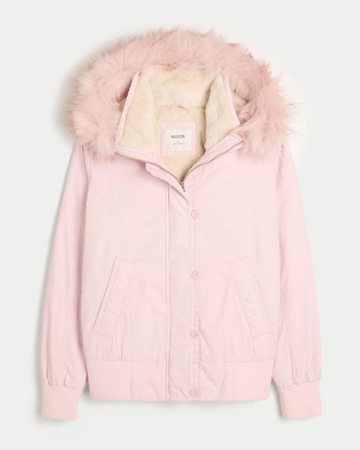 Hollister Pink Faux Fur-lined Bomber Jacket
