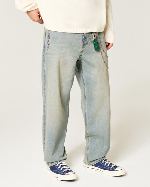 Hollister Multicolor Light Wash Rose Graphic Skater Baggy Jeans for men