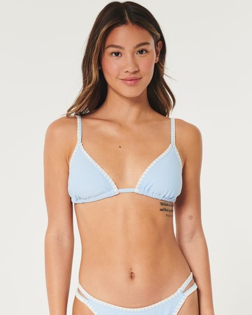 Hollister Blue Embroidered Sitch Triangle Bikini Top