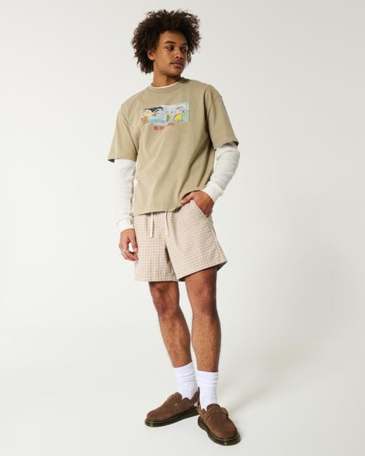 Hollister Natural Mid-thigh Linen-blend Pull-on Shorts for men