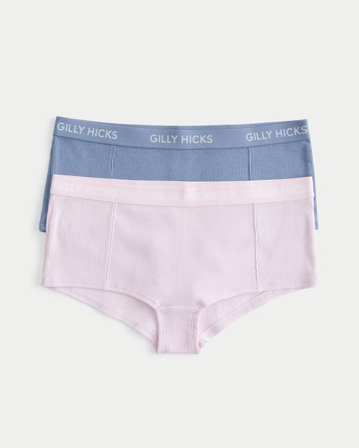 Hollister Blue Gilly Hicks Ribbed Cotton Blend Boyshort Underwear 2-pack