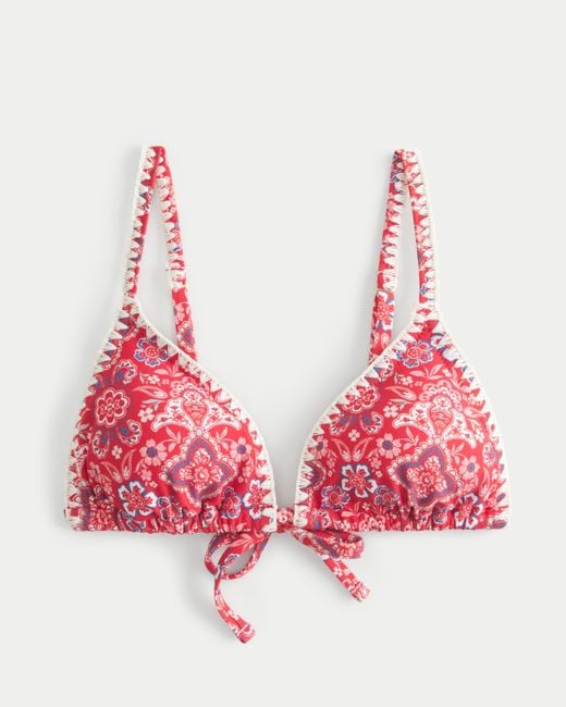 Hollister Pink Embroidered Stitch Triangle Bikini Top