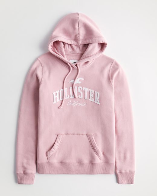 Hollister Applique Logo Graphic Hoodie in Pink | Lyst UK