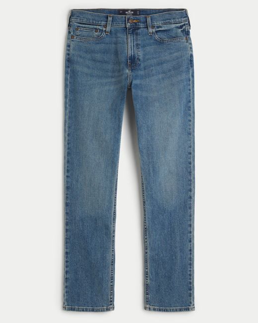 Hollister Blue Medium Wash Slim Straight Jeans for men