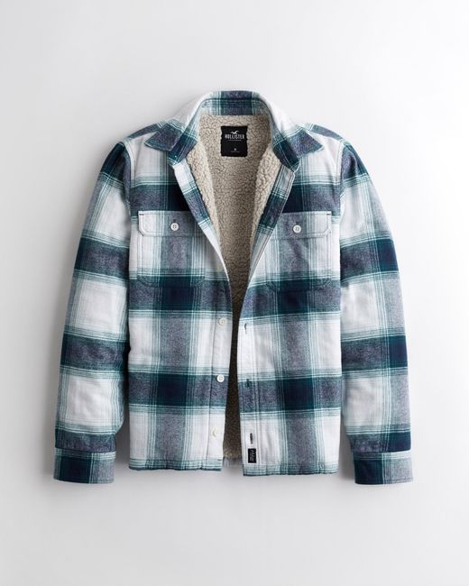 Hollister Blue Sherpa-lined Flannel Shirt Jacket for men