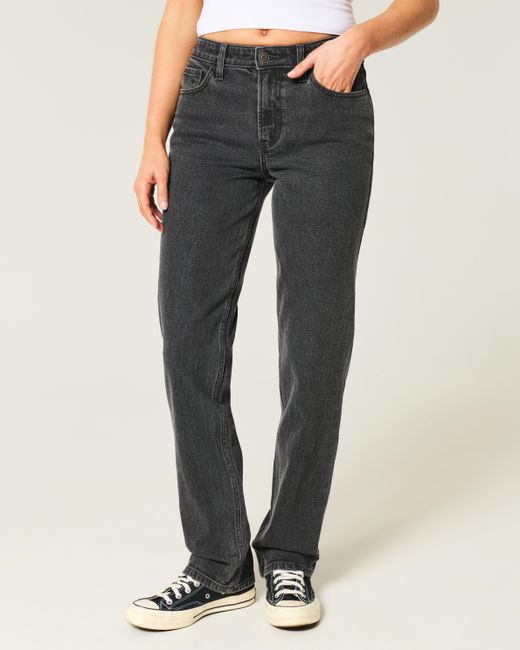 Hollister Gray High-rise Washed Black Straight Jeans