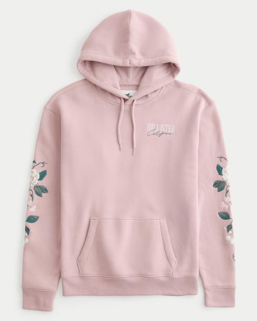 Hollister Pink Floral Logo Graphic Hoodie for men