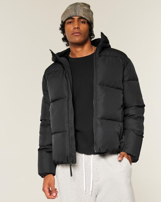 Hollister Black Faux Fur-lined Puffer Jacket for men