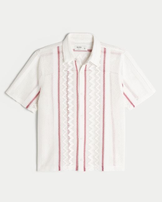 Hollister Natural Boxy Short-sleeve Crochet-style Shirt for men