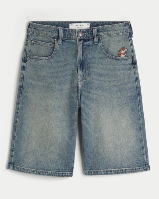 Hollister Super Baggy Jeans-Shorts mit Taz-Grafik in mittlerer Waschung in Blue für Herren