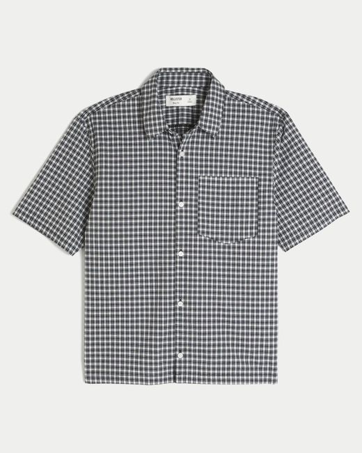 Hollister Gray Boxy Short-sleeve Check Shirt for men