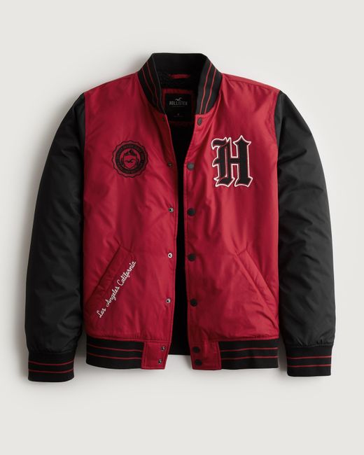Hollister Red Sherpa-lined Varsity Bomber Jacket for men