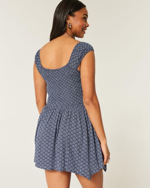 Hollister Blue Schulterfreies Minikleid mit asymmetrischem Saum