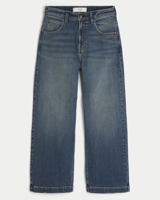 Hollister Blue Dark Wash Dice Graphic Super Baggy Jeans for men