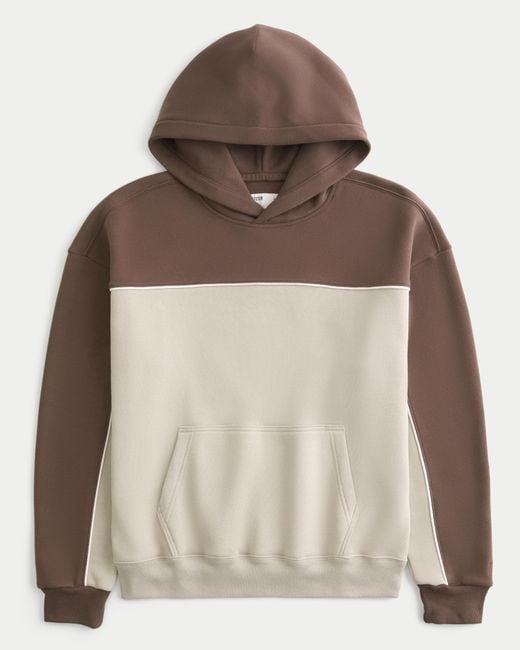 Hollister Brown Boxy Colorblock Hoodie for men