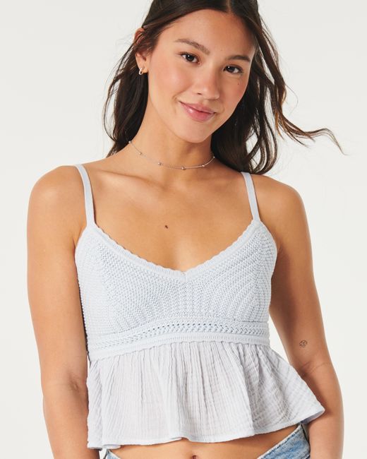 Hollister White Easy Crochet-style Gauze Babydoll Top