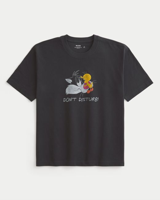 Hollister Black Boxy Heavyweight Looney Tunes Graphic Tee for men