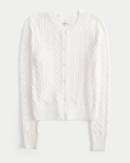 Hollister White Cable-knit Icon Crew Cardigan