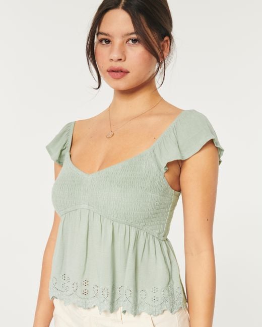 Hollister Green Easy Smocked Babydoll Top