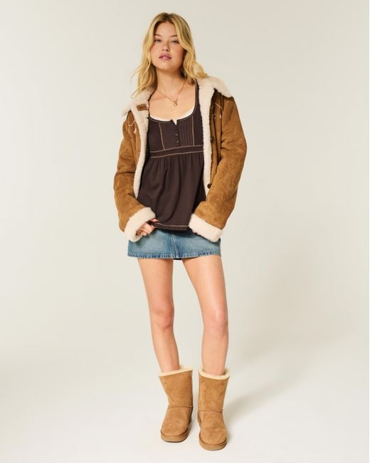 Hollister Brown Long-sleeve Henley Babydoll Top