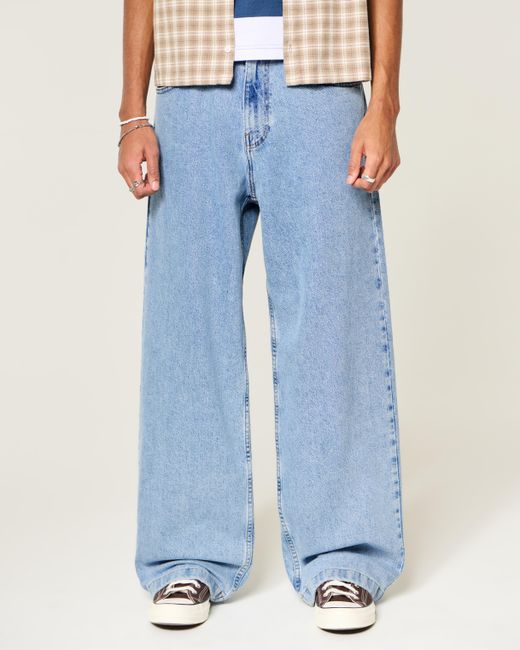 Hollister Blue Medium Wash Super Baggy Jeans for men