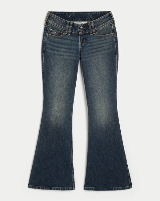 Hollister Blue Adjustable Waist Ultra Low-rise Dark Wash Back Buckle Flare Jeans