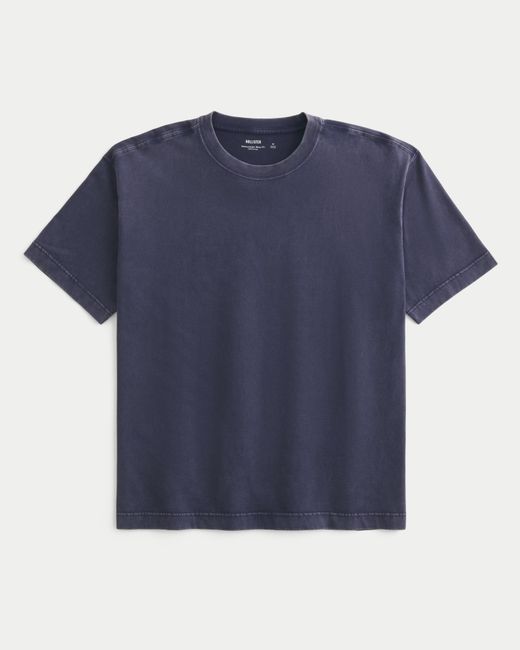 Hollister Blue Boxy Washed Heavyweight Crew T-shirt for men