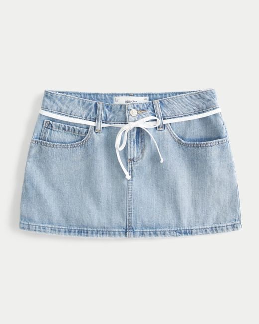 Hollister Blue Low-rise Light Wash Shoelace Denim Mini Skort