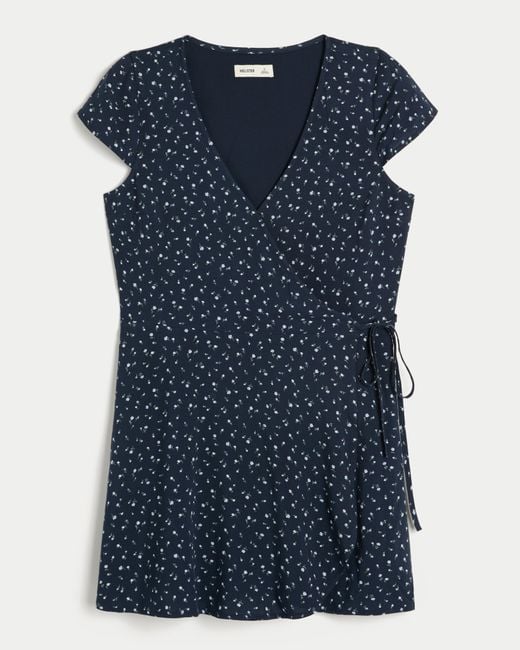 Hollister Blue Short-sleeve Wrap Mini Dress