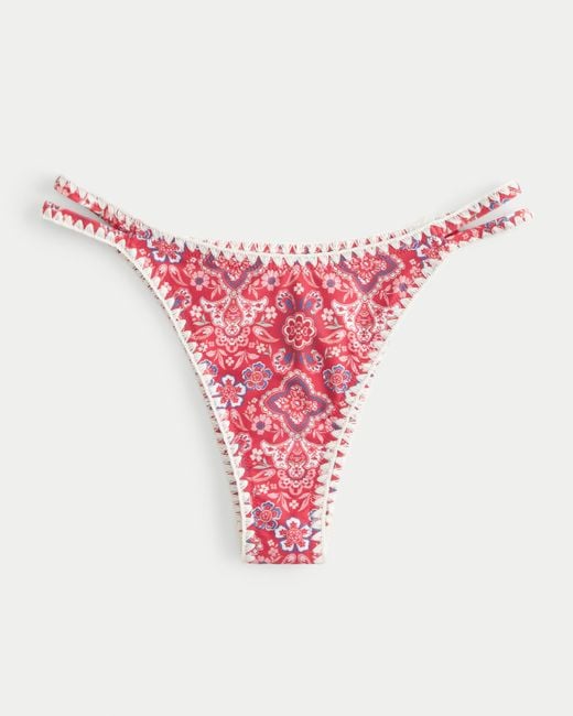 Hollister Pink High-leg Embroidered Stitch Strappy Cheekiest Bikini Bottom