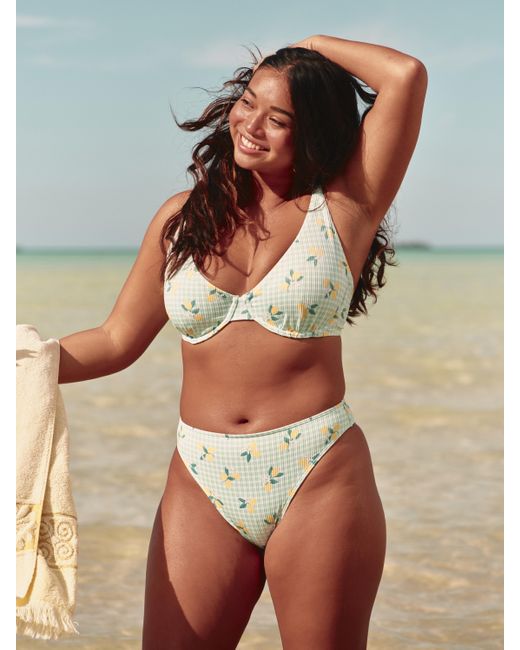 Hollister Blue Gerippte Bikinihose mit hohem Bein