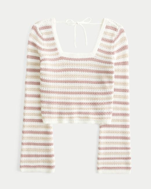 Hollister White Crochet-style Square-neck Sweater