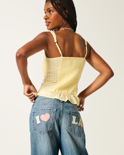 Hollister Blue Low Rise Baggy Jeans in mittlerer Waschung mit Los Angeles-Grafik