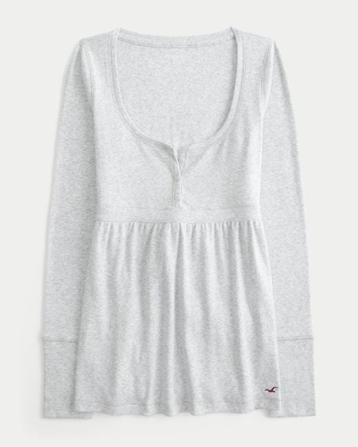 Hollister White Easy Tie-back Henley Babydoll Top