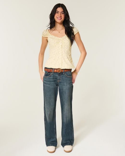 Hollister Blue Hollister Andi Adjustable Waist Low-rise Dark Wash Baggy Jeans