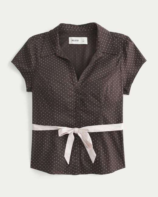 Hollister Gray Short-sleeve Bow Belt Shirt