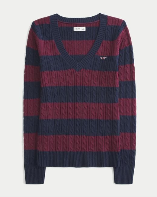 Hollister Blue Cable-knit V-neck Icon Sweater