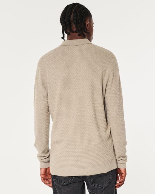 Hollister Natural Textured Long-sleeve Sweater Polo for men
