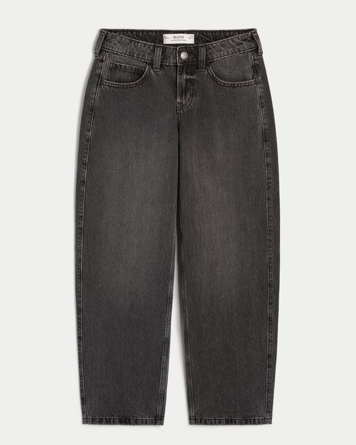 Hollister Gray Low-rise Washed Black Tapered Baggy Jeans