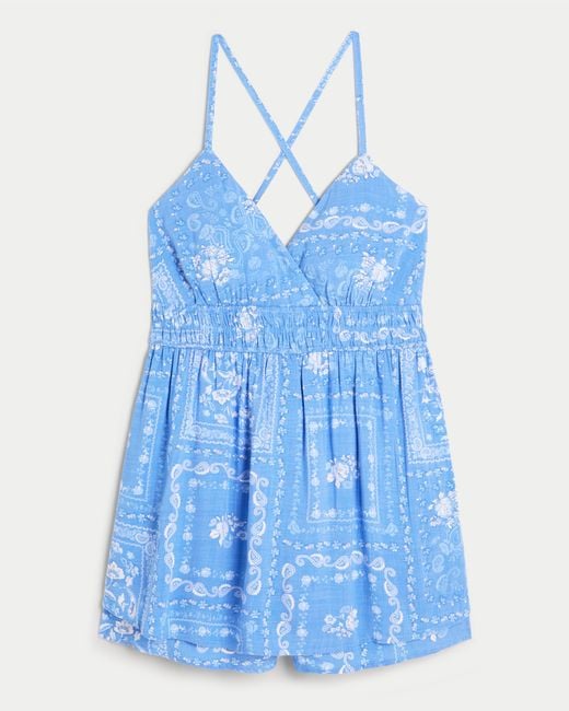 Hollister Blue Open-back Babydoll Romper