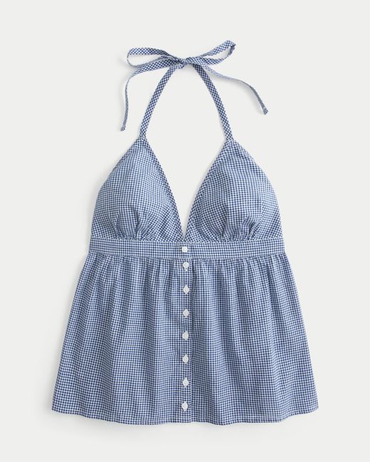 Hollister Blue Easy Voile Halter Blouse